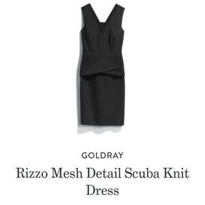Goldray Rizzo Dress Womens Small Black Scuba Stretch Peplum Sleeveless V-Neck